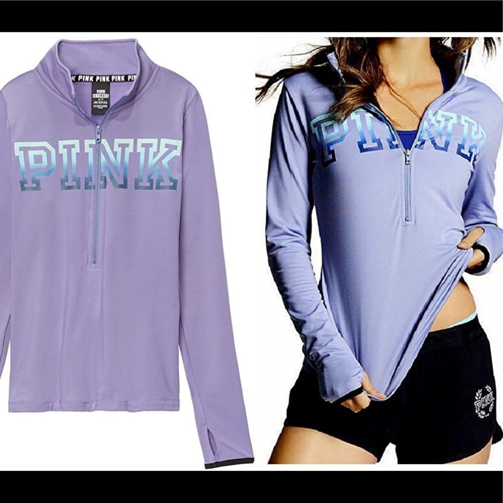 Victoria’s Secret PINK Ultimate Deep Zip Pullover Sweater SZ Small Purple EUC